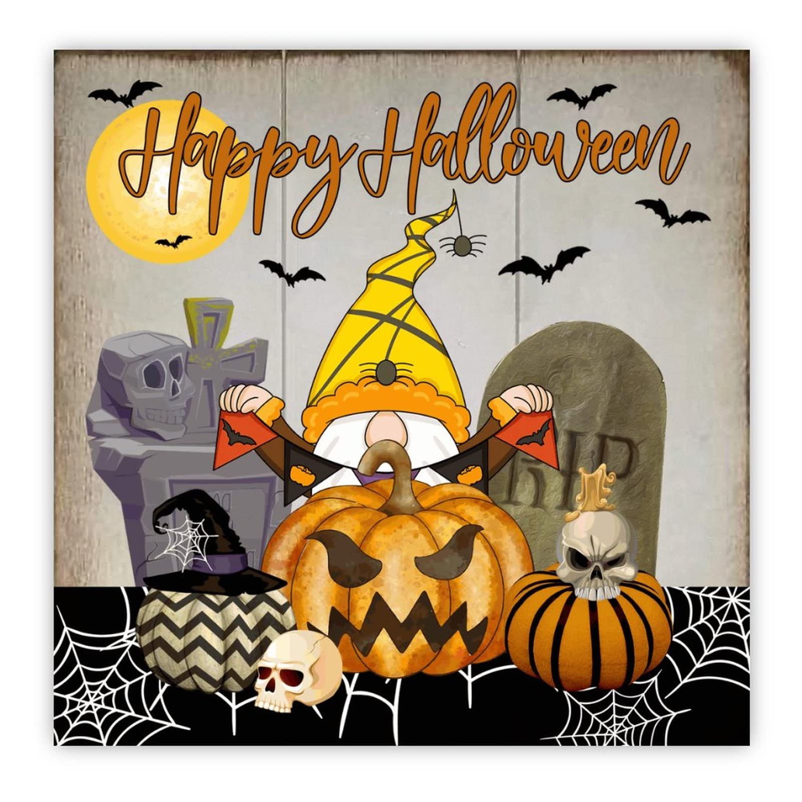 Panneau Halloween en bois nain citrouille et chauve-souris pour décoration murale de maison