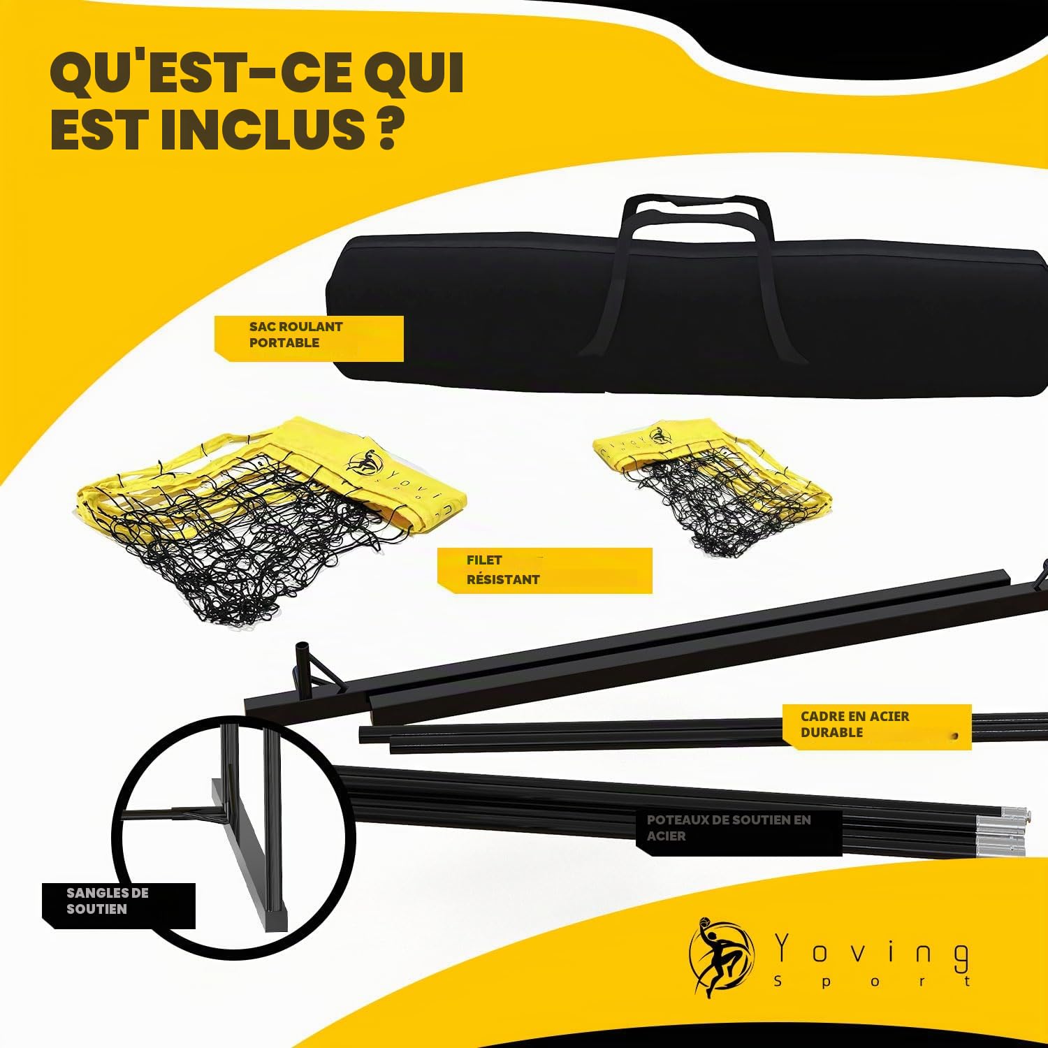 Yoving Filet d'Entraînement Volley-Ball Professionnel 2,4m x 3,4m, Structure Renforcée pour Service, Smash et Défense - Améliore Précision/Puissance/Technique, Intérieur/Extérieur