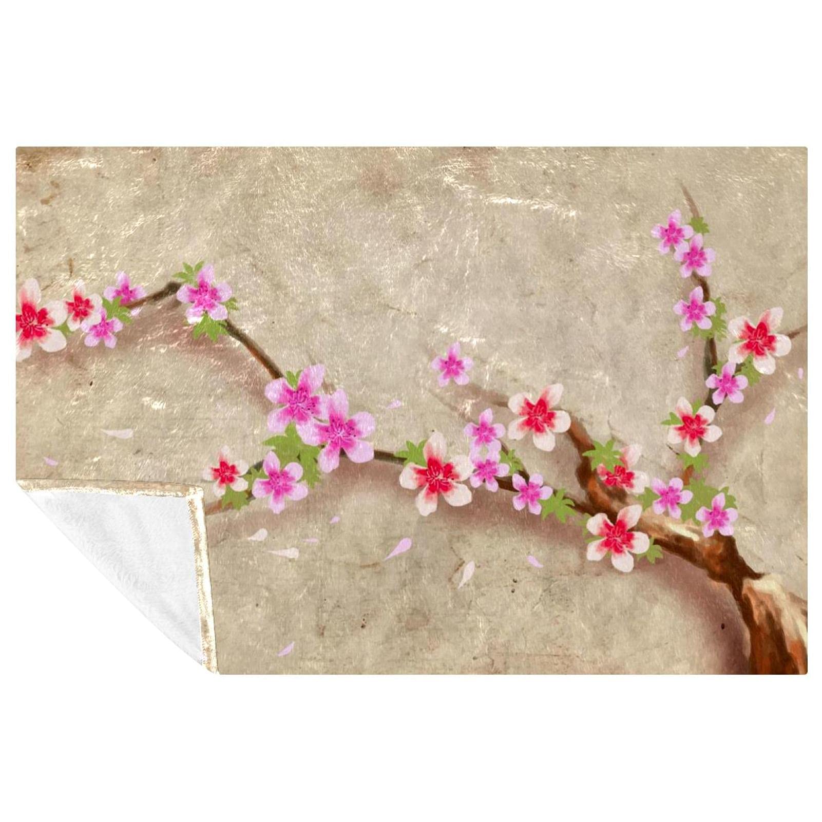 Couverture japonaise florale 150x100 cm douce et chaude pour lit et canapé