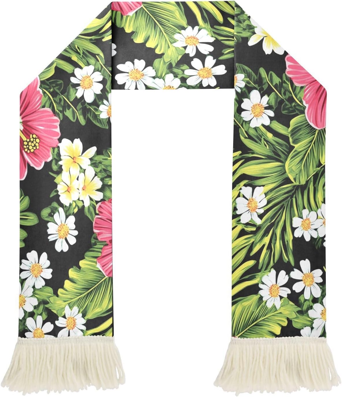 CHIFIGNO Tropical Floral Black Sports Fan Scarf for Soccer Fans, Soft Polyester Sweat Towel Scarf for Cheering, Quick Dry Rally Towel with Fringe Ends