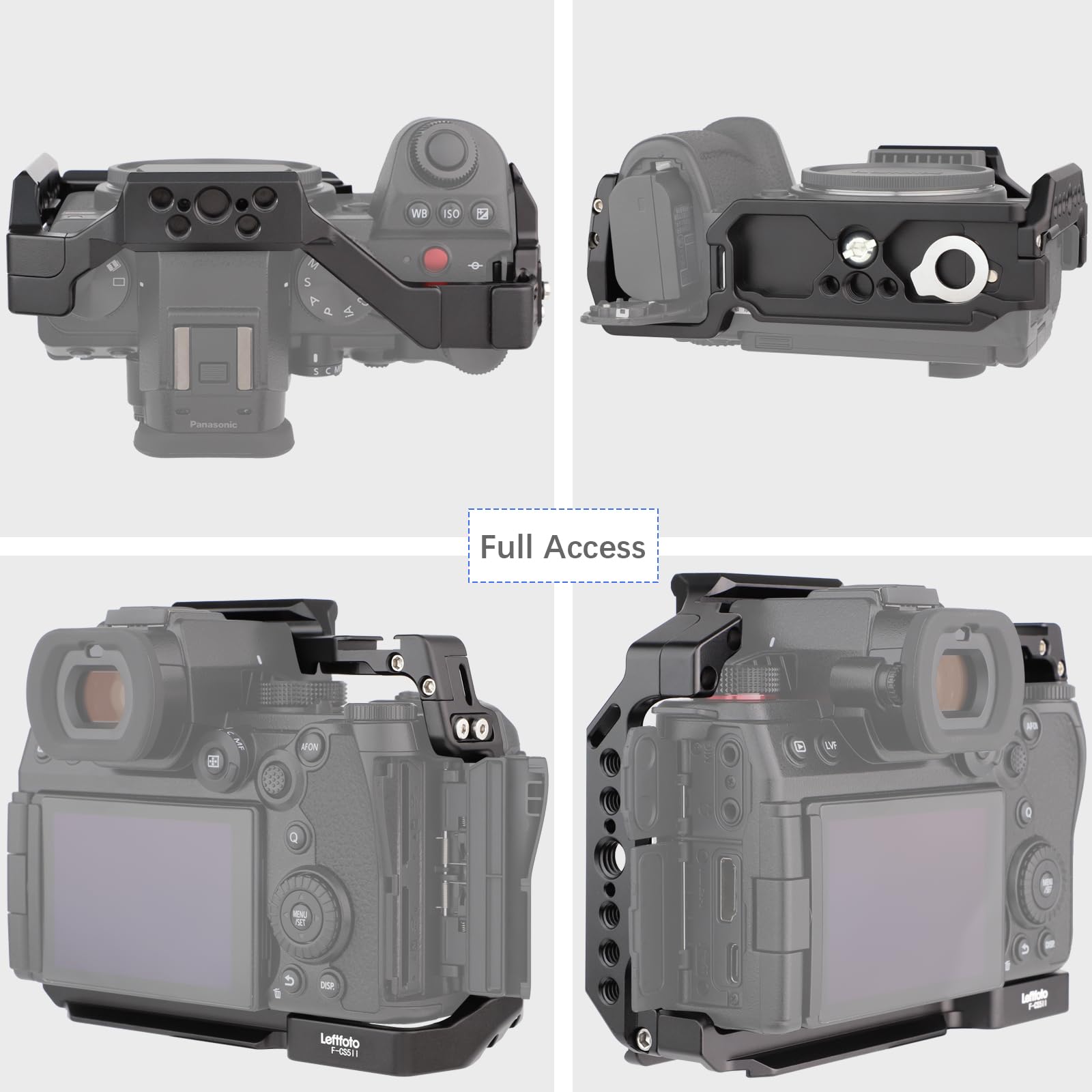 Leftfoto Cage de caméra S5 pour Panasonic LUMIX S5 II – Cadre de protection avec base Arca, rail NATO et filetages ARRI, compatible DJI RS2 – Prise de vue vidéo Vlog