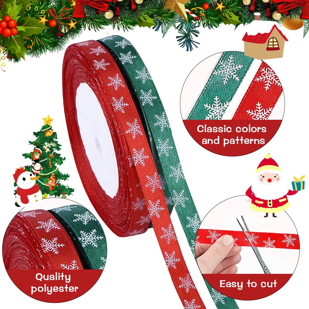 Cinta de Regalo de Lazo de Navidad, 50 Metros Cintas de Tela de Cinta de Raso Navidad para Embalaje de Regalo, Cinta Decorativa10mm Ancho para Bodas Manualidades Decoración (Verde, Rojo)