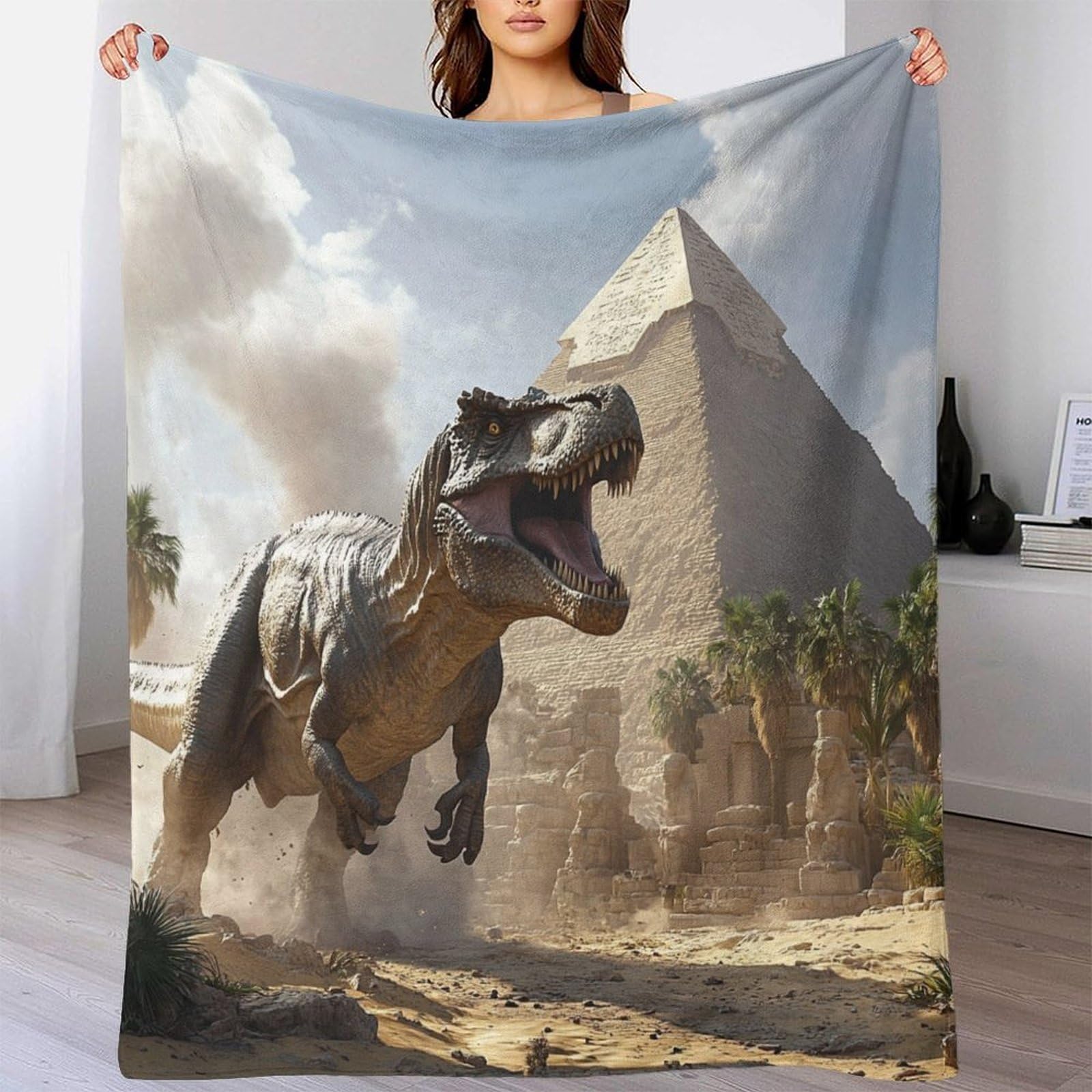 Couverture T-Rex dinosaure en polaire lourde 150x200cm pour lit et canapé
