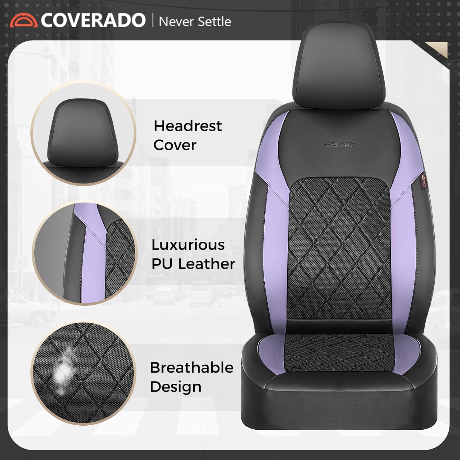 Coverado Car Seat Covers, Front Seat Covers, 2 Front Automotive Seat Cover, Mesh Breathable Seat Protectors, Universal Fit for Most Cars