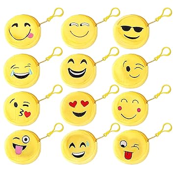 RKZ® Emoji Pouch Mini Cute Round Face Smiley Purse for Earphone, Coins, Birthday Gifts