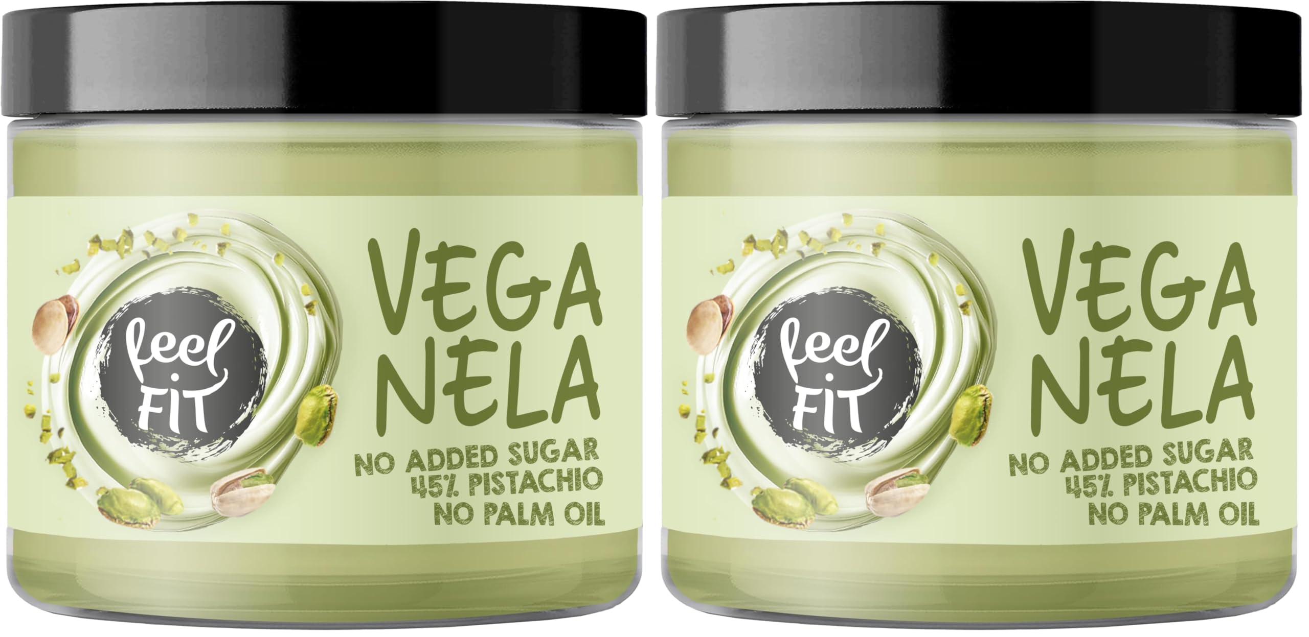 Feel FIT VEGANELA 45% Pistachio, Natural and Vegan Pistachio Cream with No Added Sugar and Palm Oil, 200 g ⟮Pack of 2⟯