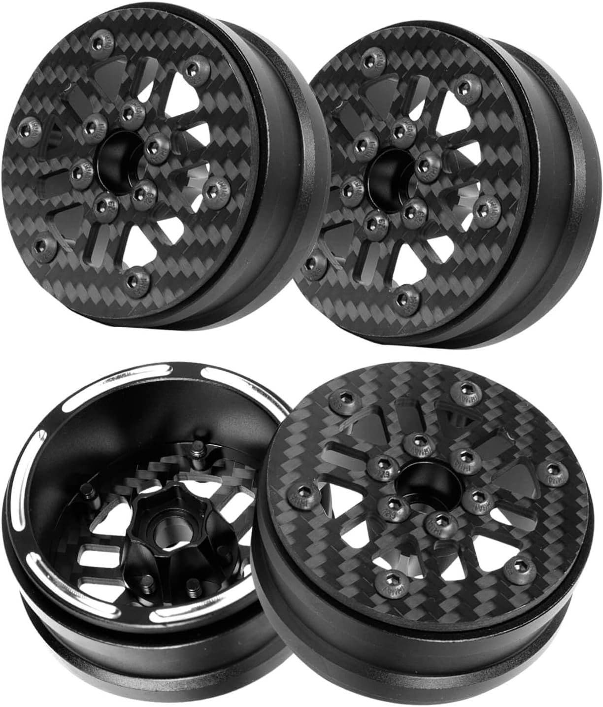 RC 1.9In Beadlock Wheels Ultra Lightweight Performance Carbon Fiber faceplate for 1/10 TRX4 TRX6 SCX10 I II III 90046 AXI03007 MST CFX D90 VS4-10 Gen8 RC Crawler Car(Black-B)