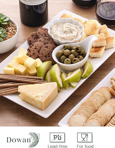Miniatura 4 de DOWAN Plato para servir de 14 pulgadas, platos rectangulares grandes para servir, platos blancos y bandejas para fiestas, platos para Blanco,4 piezas