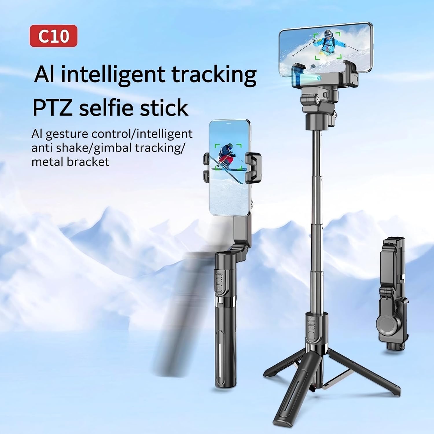 AI Tracking Gimbal Stabilizer for SmartiPhone - 360° Auto Face Follow, Bluetooth Remote, Anti-Shake Tripod for Vlogging/Live Stream, Metal Bracket with Gesture Control