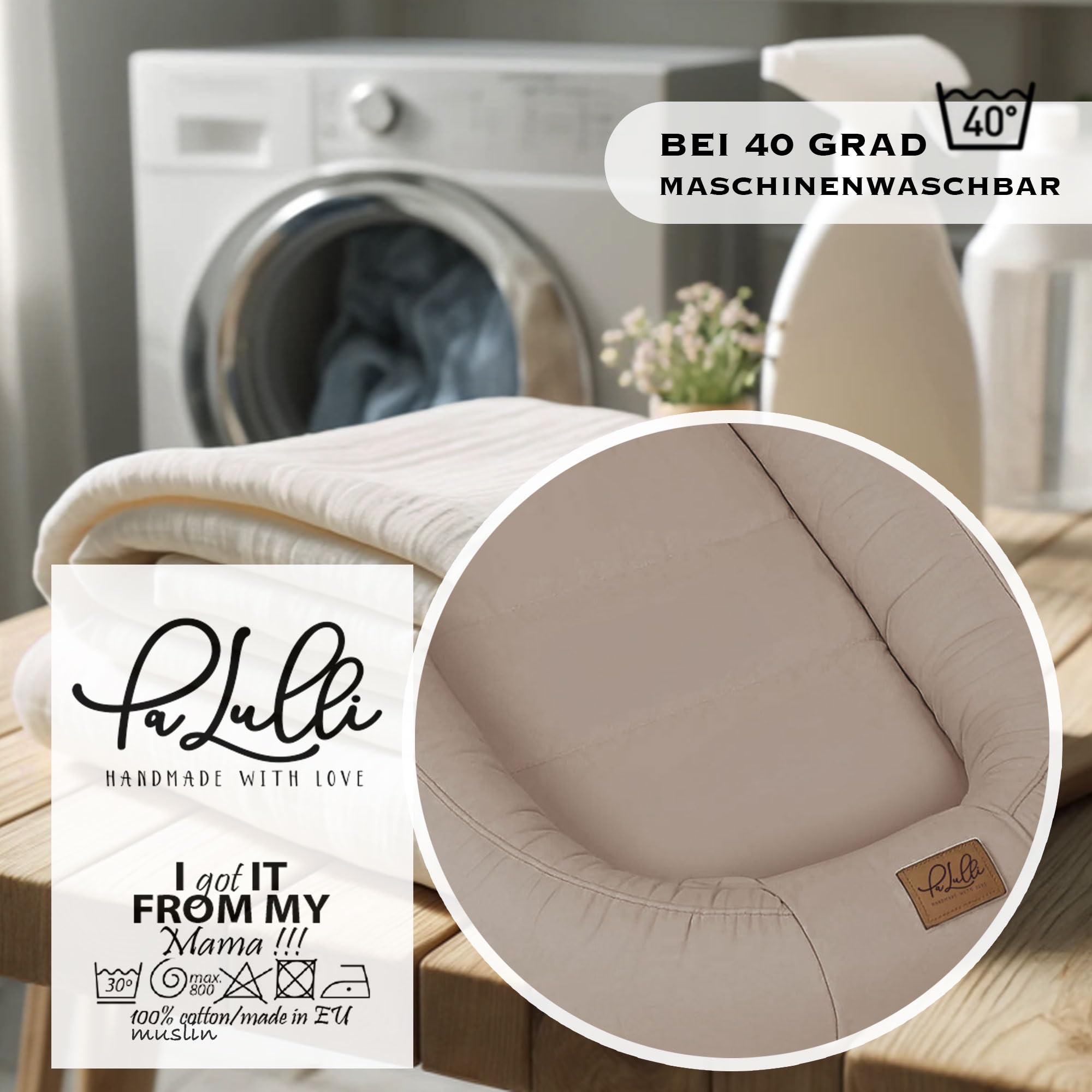 PaLulli® Nido extra grande per bambini, 100 x 60 cm, in cotone, utilizzabile su entrambi i lati, realizzato a mano, traspirante e sicuro
