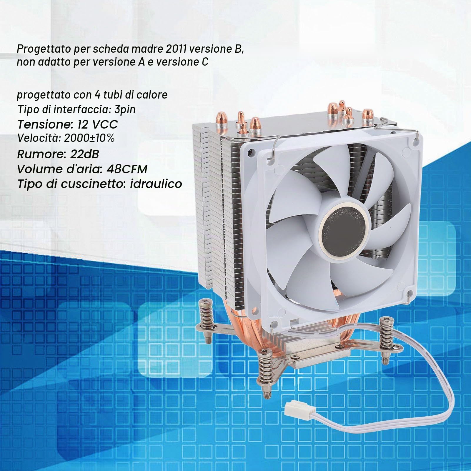 Dissipatore CPU LGA 2011 230w TDP 3pin 12VDC 2000RPM Cuscinetto Idraulico Dispositivo di Raffreddamento CPU con Ventola da 90mm per Scheda Madre con Piastra Posteriore