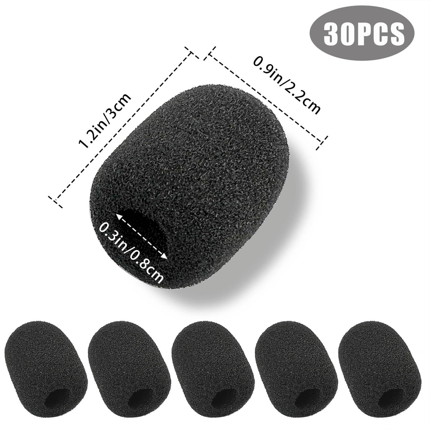 20 Stück Mini-Mikrofon-Windschützer – Schaumstoff-Abdeckung Für Headsets, Schwarz