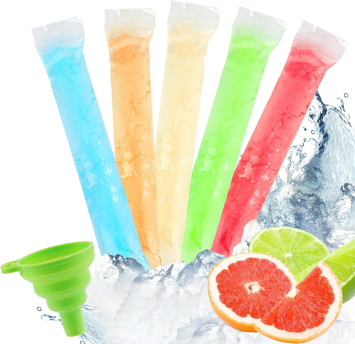 100 Pcs Ice Pop Bags Disposable Popsicles Moulds Bags, BPA Free Ice Lolly Bags with Seal for DIY Popsicle Maker Healthy Snack Food Yogurt Sticks Juice Fruit Smoothies - with Funnel 100pcs-Random Colo