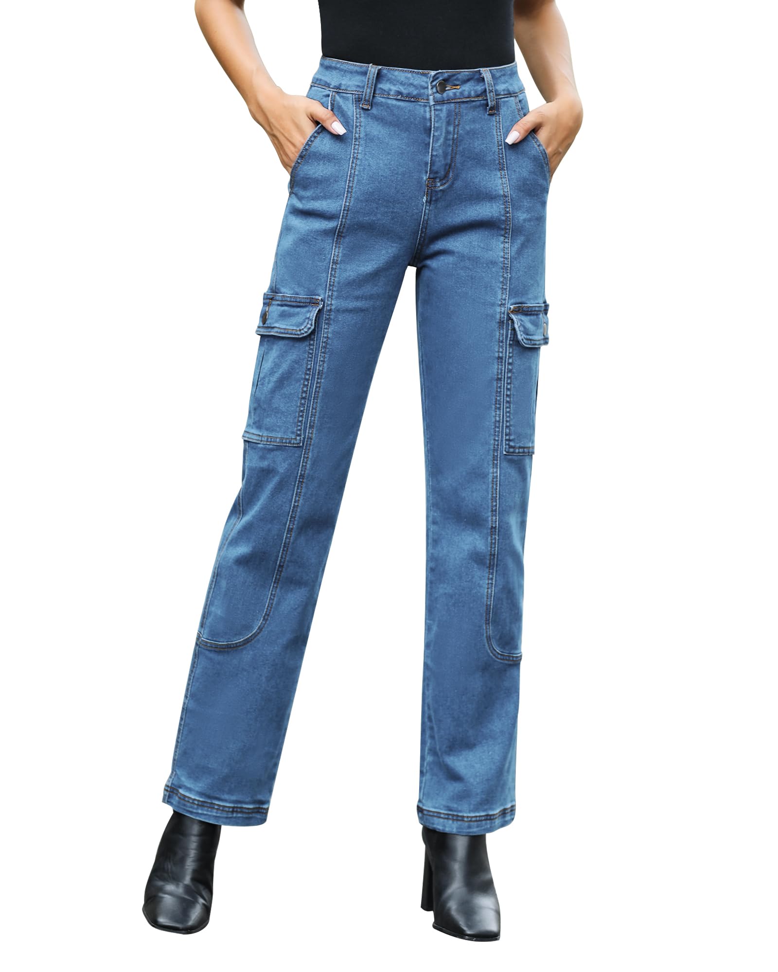 GRAPENTWomens Cargo Pants Casual High Waisted Baggy Stretch Straight Leg Trousers Western Outfit Y2K Pants with Pockets