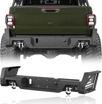 Hooke Road Gladiator Rear Bumper for 2020-2026 Jeep Gladiator JT, Offroad Steel Bumper w/Bedside Slider Steps & D-rings