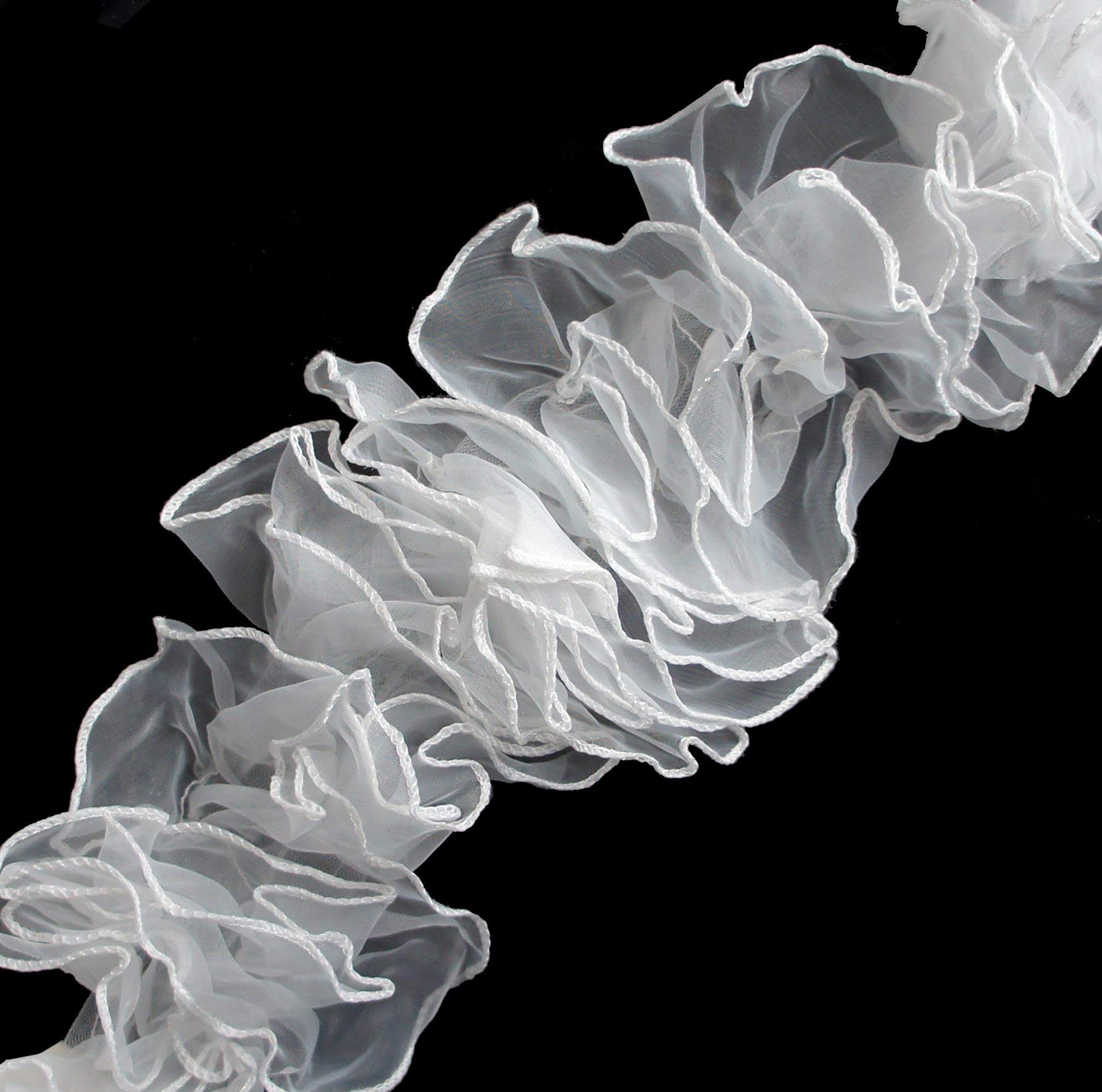 Mousseline de soie froncée ruban blanc T32 pour finitions de couture