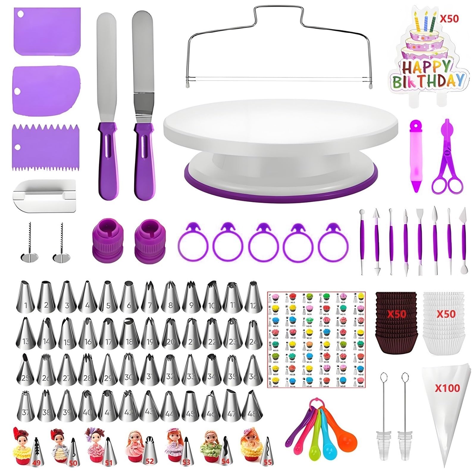 ANSLYQA 345 Pcs Cake Decorating Kit with Cake Turntable & Leveler,55 Numbered...