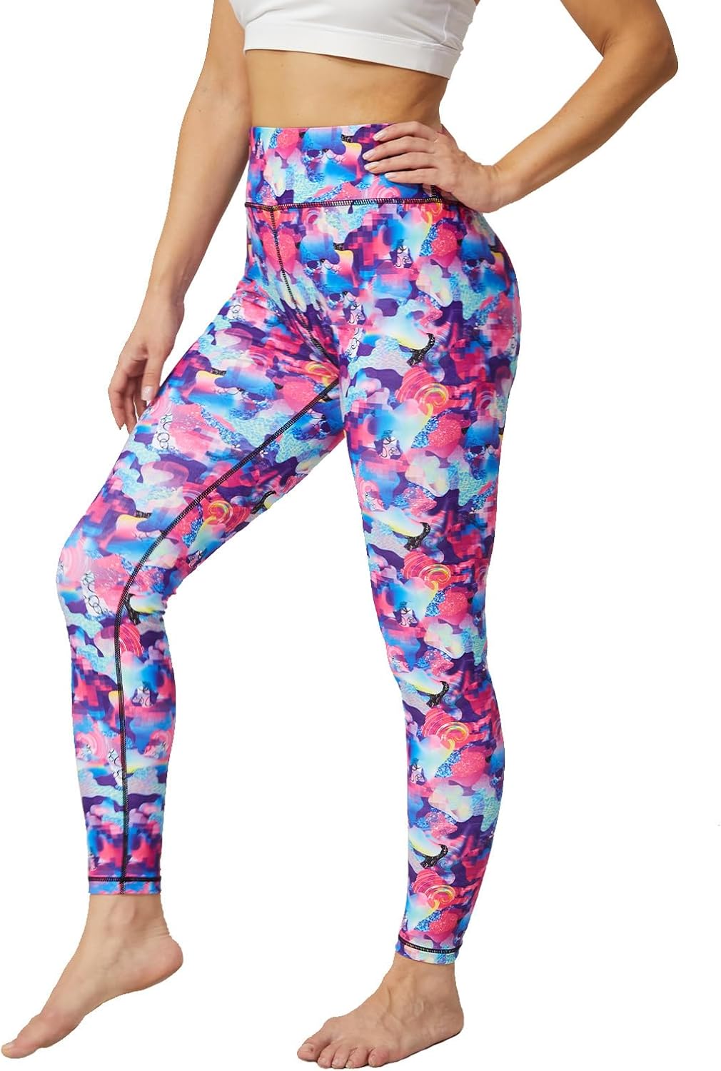 UIUO-UIPEU Women's Printed Yoga Pants with Pockets 7/8 Workout Leggings for Women Tummy Control Compression Leggings