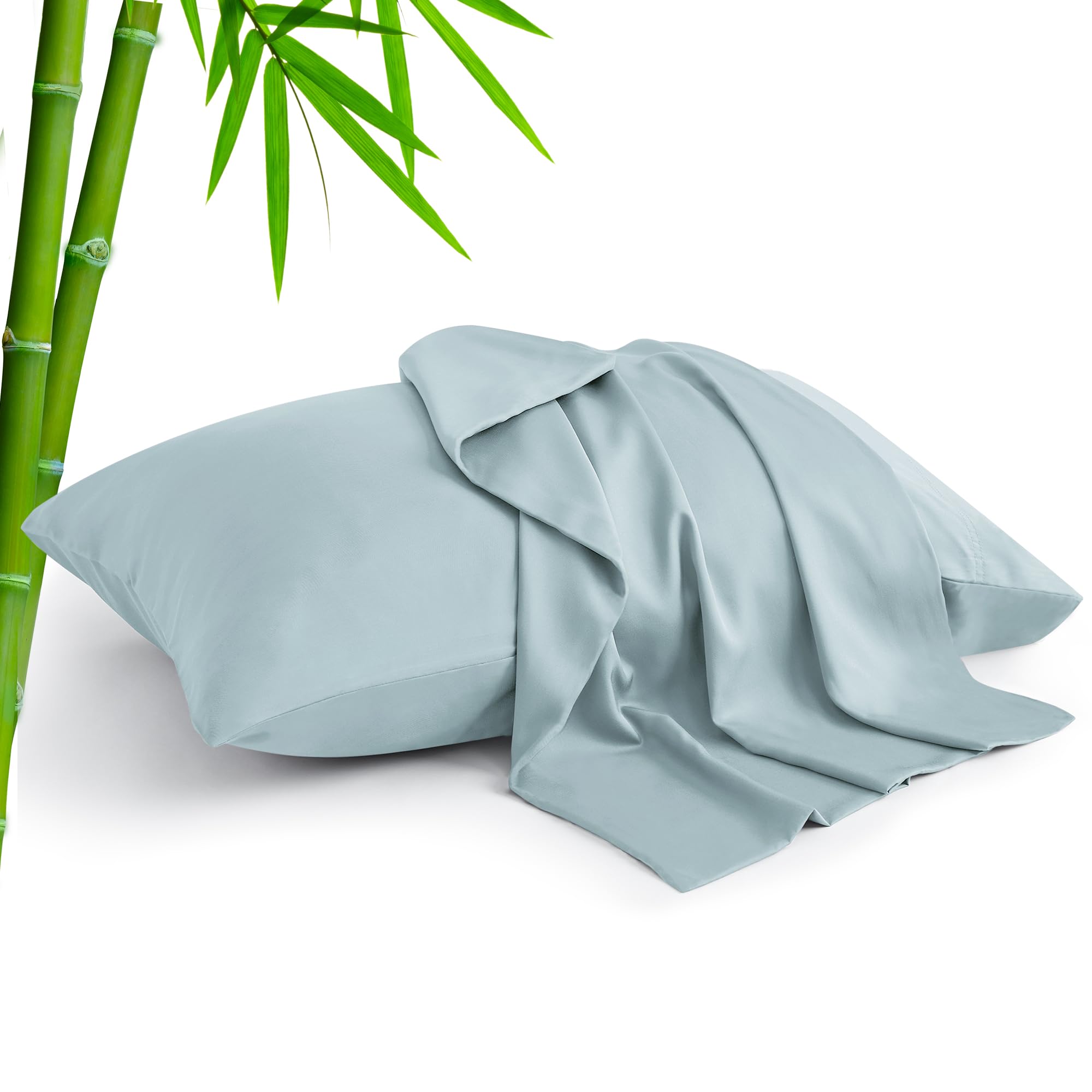 BEDELITE Pillow Cases Standard Size Set of 2, Rayon Derived from Bamboo, Cooling Pillow Cases for Hot Sleepers & Night Sweats, Breathable and Silky Soft Envelope Pillowcases(Haze Blue, 20"x26")