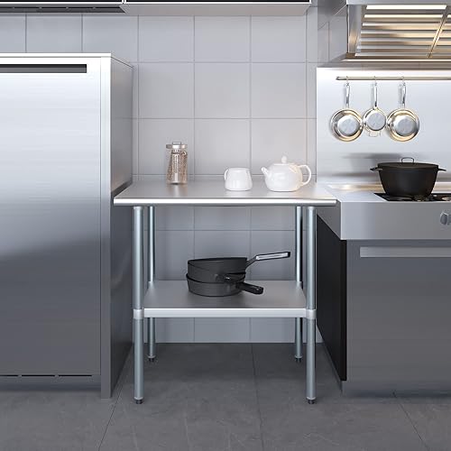 Vista 534 de AmGood Mesa de trabajo de acero inoxidable de 18 pulgadas x 36 pulgadas Mesa de preparación de alimentos de cocina de metal NSF