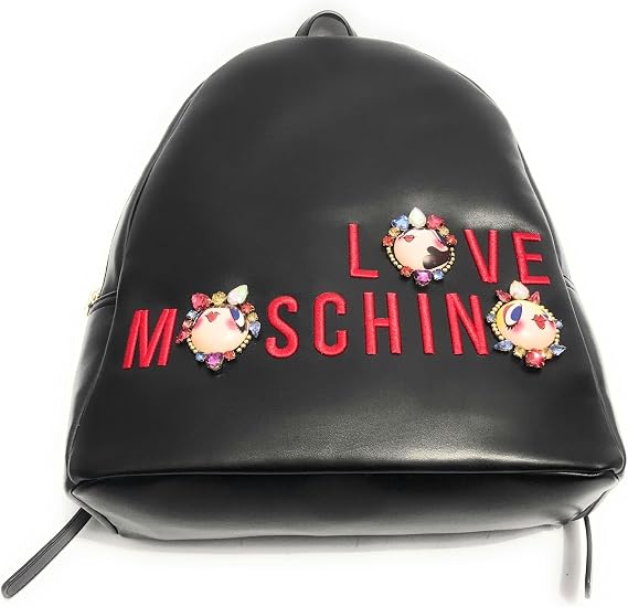 Love Moschino Women's Black Embroidered & Jeweled Logo Book Bag Backpack