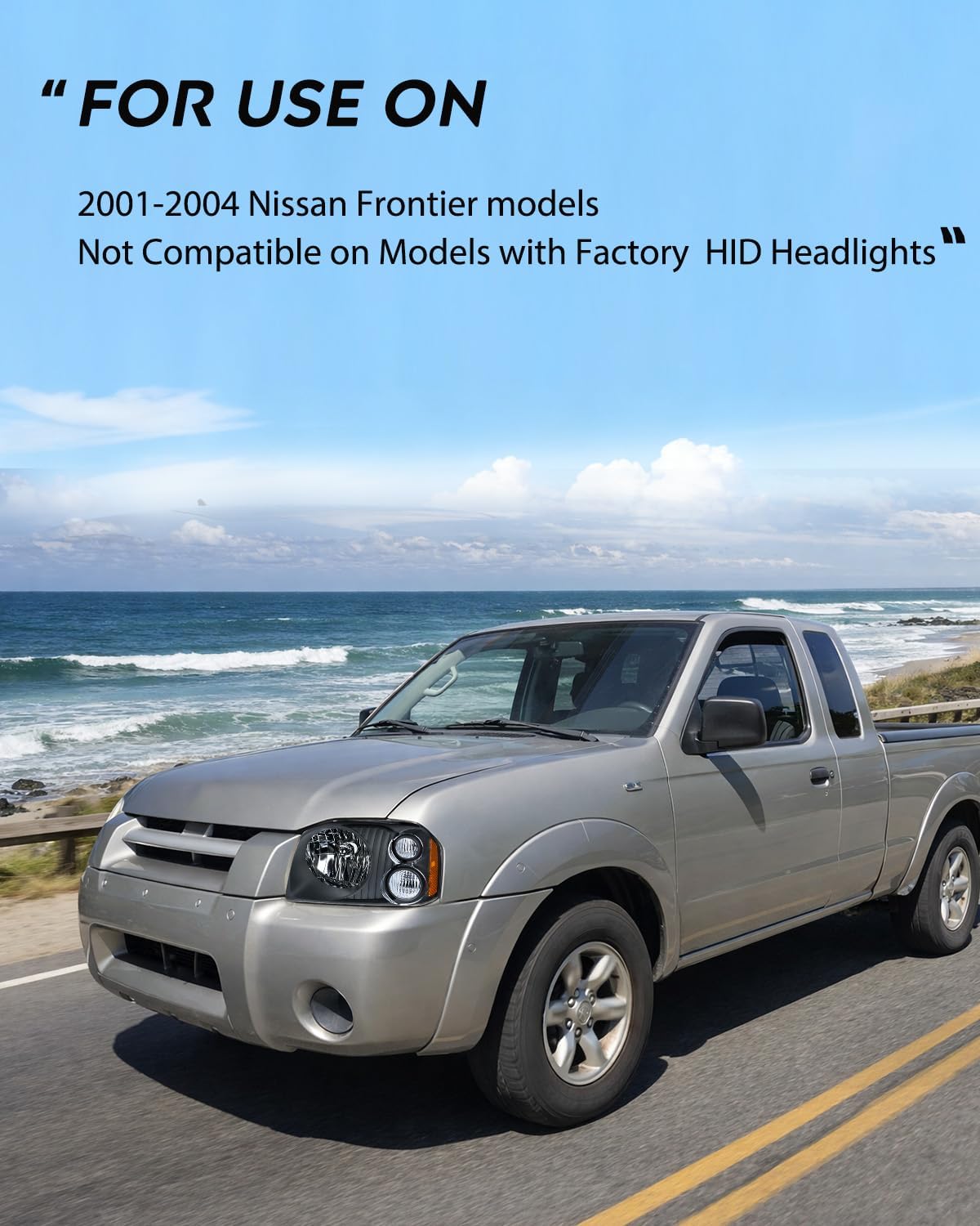 Nilight Headlight Assembly Compatible with 2001 2002 2003 2004 Nissan Frontier XE OE Style Replacement Halogen Headlights Black Housing Amber Reflector Clear Turn Light Headlamp Passenger and Driver