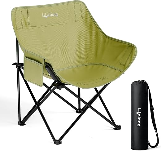Lifelong Foldable Camping Chair for Travelling | Portable Folding Chair with Back Rest &amp; Side Pocket | Carbon Steel Frame...