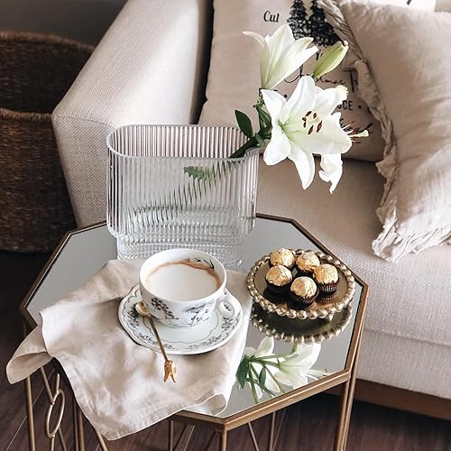 Miniatura 9 de YANWE1 Florero acanalado, florero de vidrio estriado, florero de vidrio transparente, florero para centros de mesa, jarrón decorativo para sala de