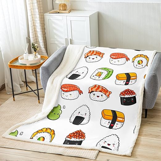 Sushi Pattern Blanket JapaneseStyle Fleece Blanket for Couch Travel