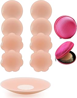Pasties Nipple Covers for Women, 4 Pairs Reusable Adhesive Round and Petals Gel Silicone Nippleless Pasties