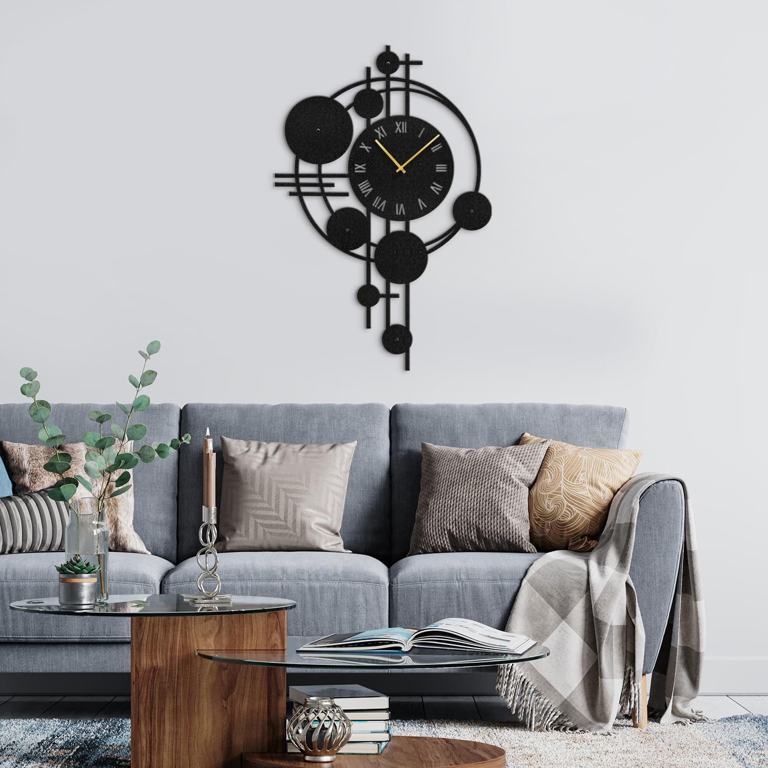 SIGNLEADER Metal Wall Clock Wall Art Decor, Modern Geometric Wall Sculpture Clock Silent Battery Operated Hangings Home Decoration for Living Room, Bedroom, Kitchen, Bathroom - 24
