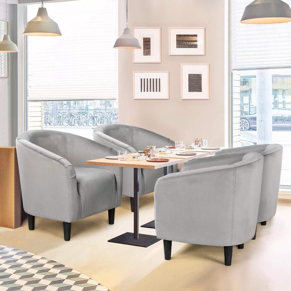 Topeakmart Velvet Accent Chair, Modern Club Chair Upholstered Armchair with Solid Legs Comfy Sofa Chair for Living Room/Bedroom/Waiting Room, Grey