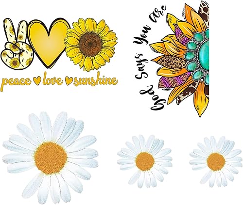 Parches para planchar con margaritas de girasol, calcomanías de transferencia de calor, calcomanías para camisetas, jeans, chaquetas, sudaderas con
