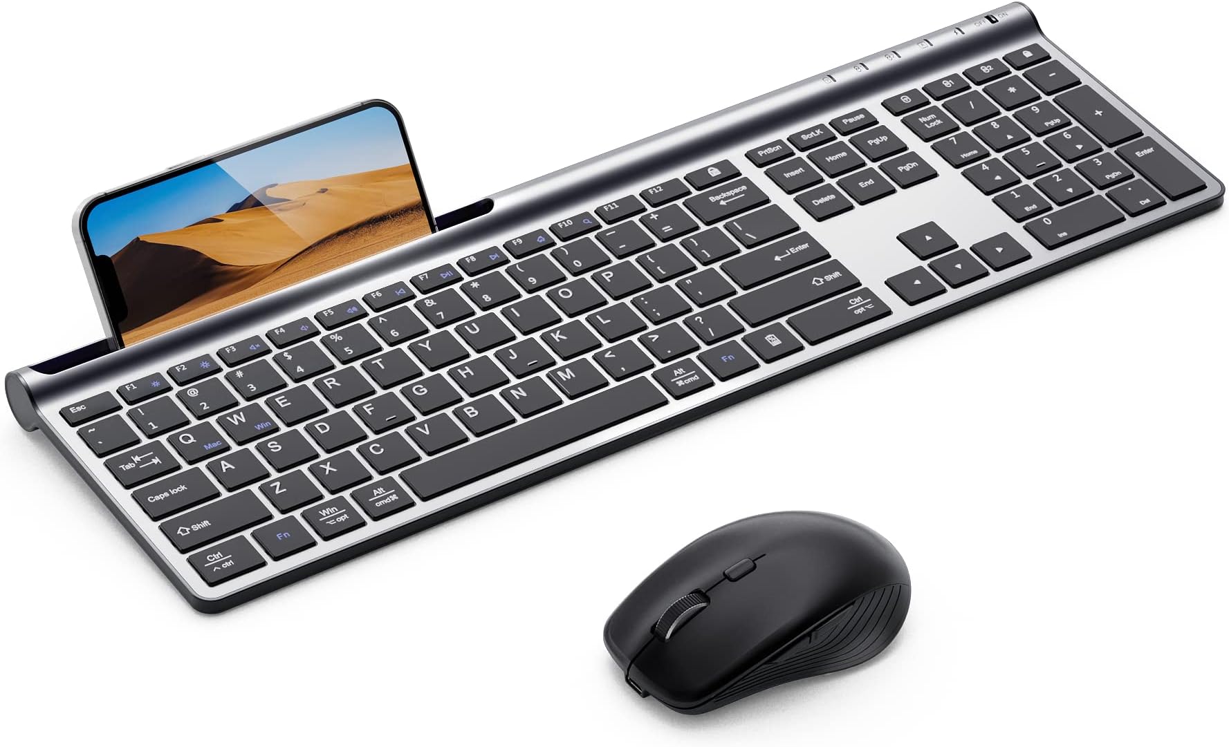Samsers Wireless Keyboard and Mouse Combo, Ultra Slim Rechargeable Dual-Mode (Bluetooth 5.0x2 +2.4G) Silent Keyboard and Mouse Set, Multi-Device Full-Size Compact Design for MacOS/iOS/Android/Windows