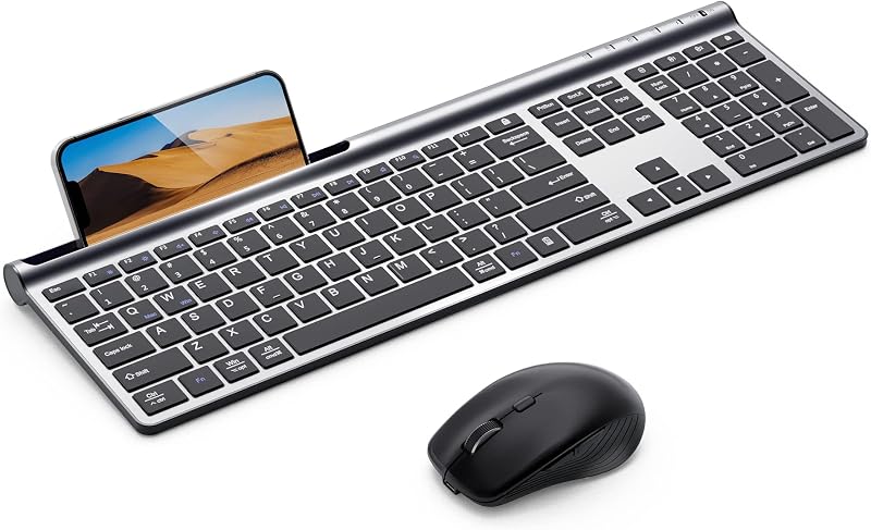 Combo de teclado y mouse inalámbricos multidispositivo de modo dual Samsers, negro | Diseño de tamaño completo con teclado numérico, Bluetooth 5.0x2 +2.4G, diseño compacto, silencioso y ultradelgado, para MacOS/iOS/Android/Windows