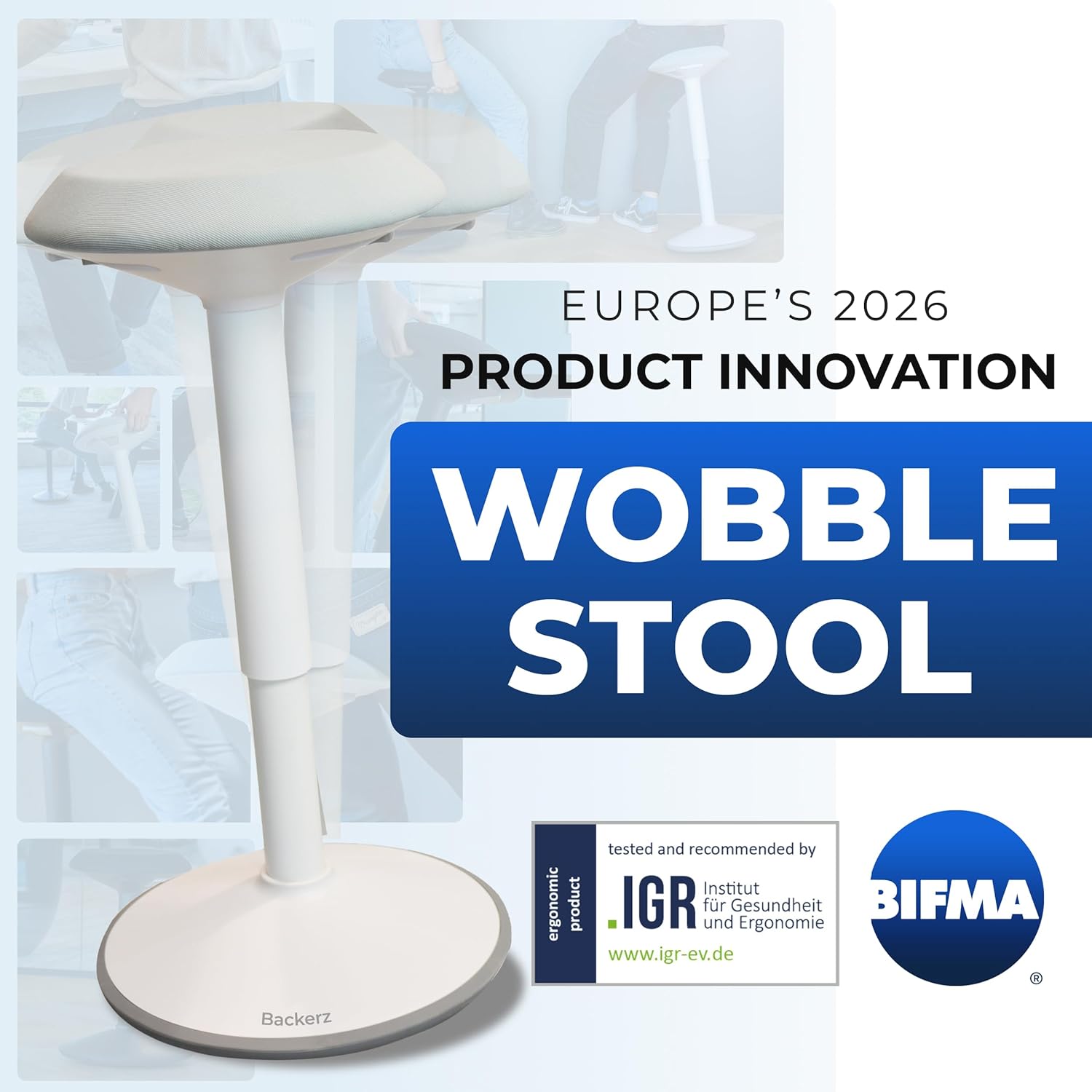 Standing Desk Stool Chair, Height Adjustable Stool 21-31 inch for Office and Classroom, Swivel Stool, Anti-Slip Bottom Ergonomic Wobble Stool with Rocking Motion, White