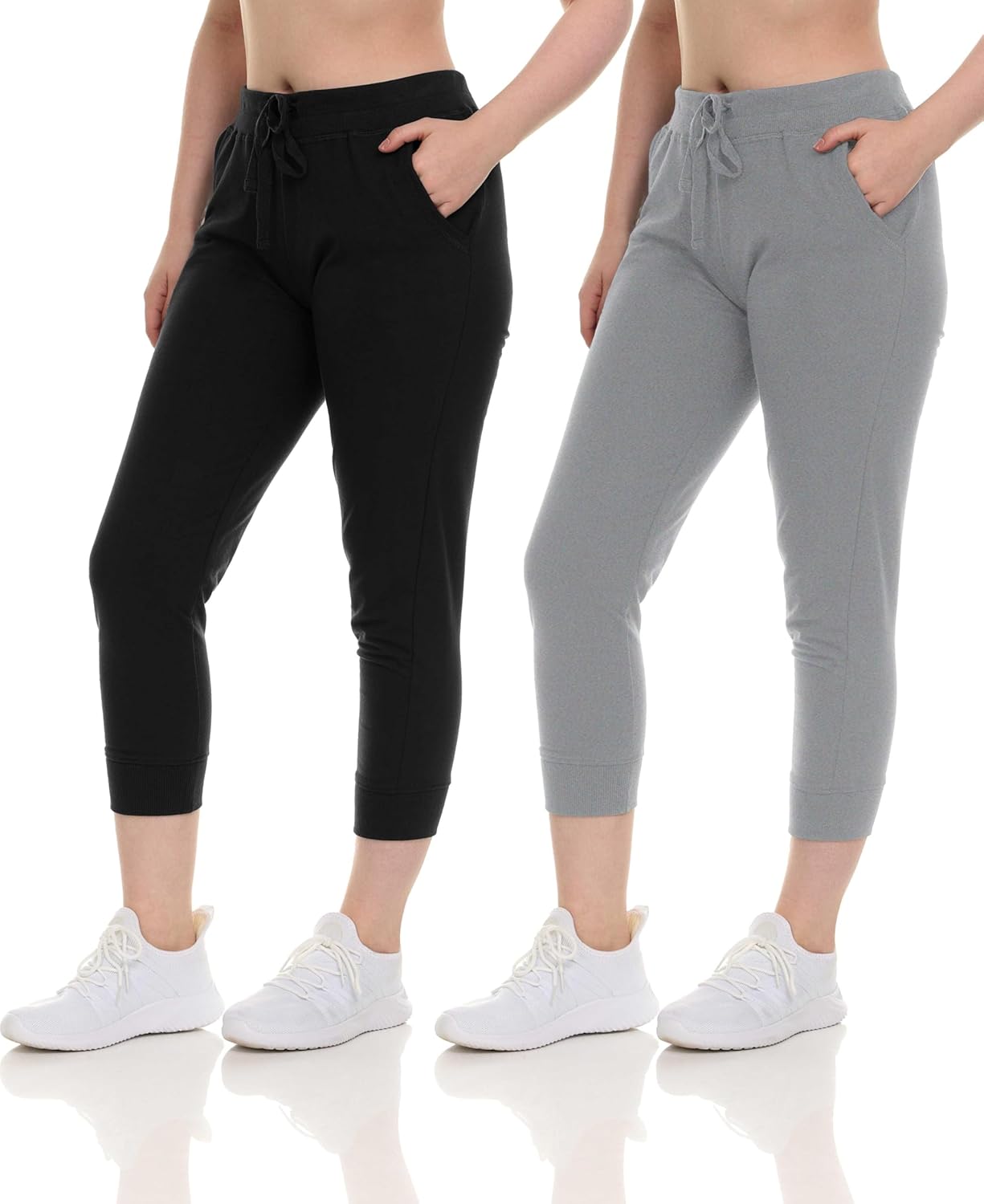 Sexy Basics French Terry Jogger Pants|Cotton Comfort | Capri Length Drawstring Sweat Pants | Multi Packs & Colors