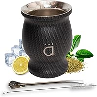 Vista 10 de Kalmateh Yerba Mate Cup/Gourd 8.6oz, taza de té de acero inoxidable, juego de 3 piezas, incluye popote de filtro Bombilla y cepillo de limpieza