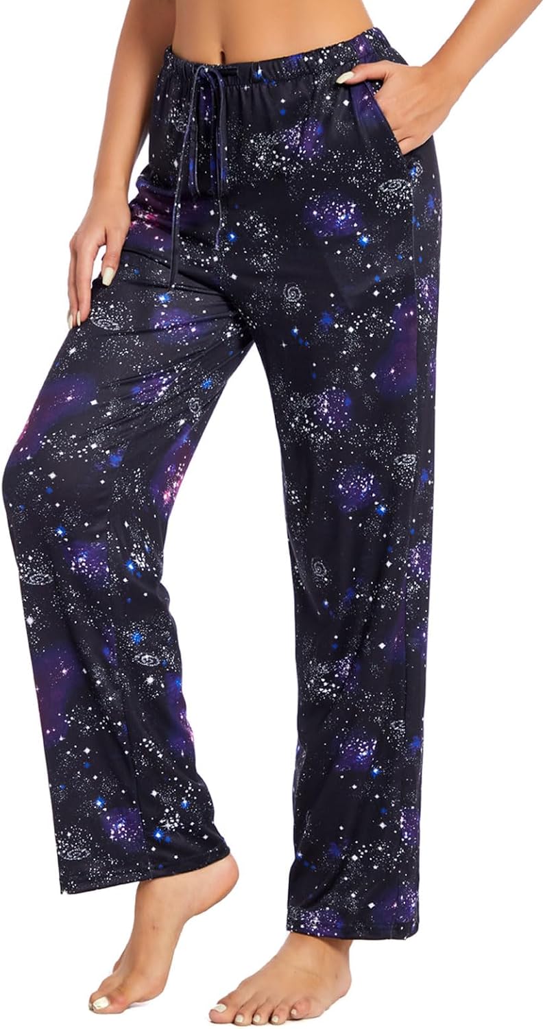 Devirld Women's Lounge Pants, Straight-Leg Loose Pajama Pants for Women Flowy Wide Leg Palazzo Trousers with Pockets