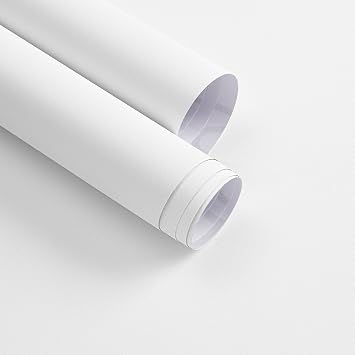 Matte White Peel and Stick Wallpaper White Wall Paper 15.7inchx393.7inch Contact Paper Waterproof Wallpaper Stick and Peel Self-Adhesive Removable Decorative for Kitchen Cabinets Vinyl
