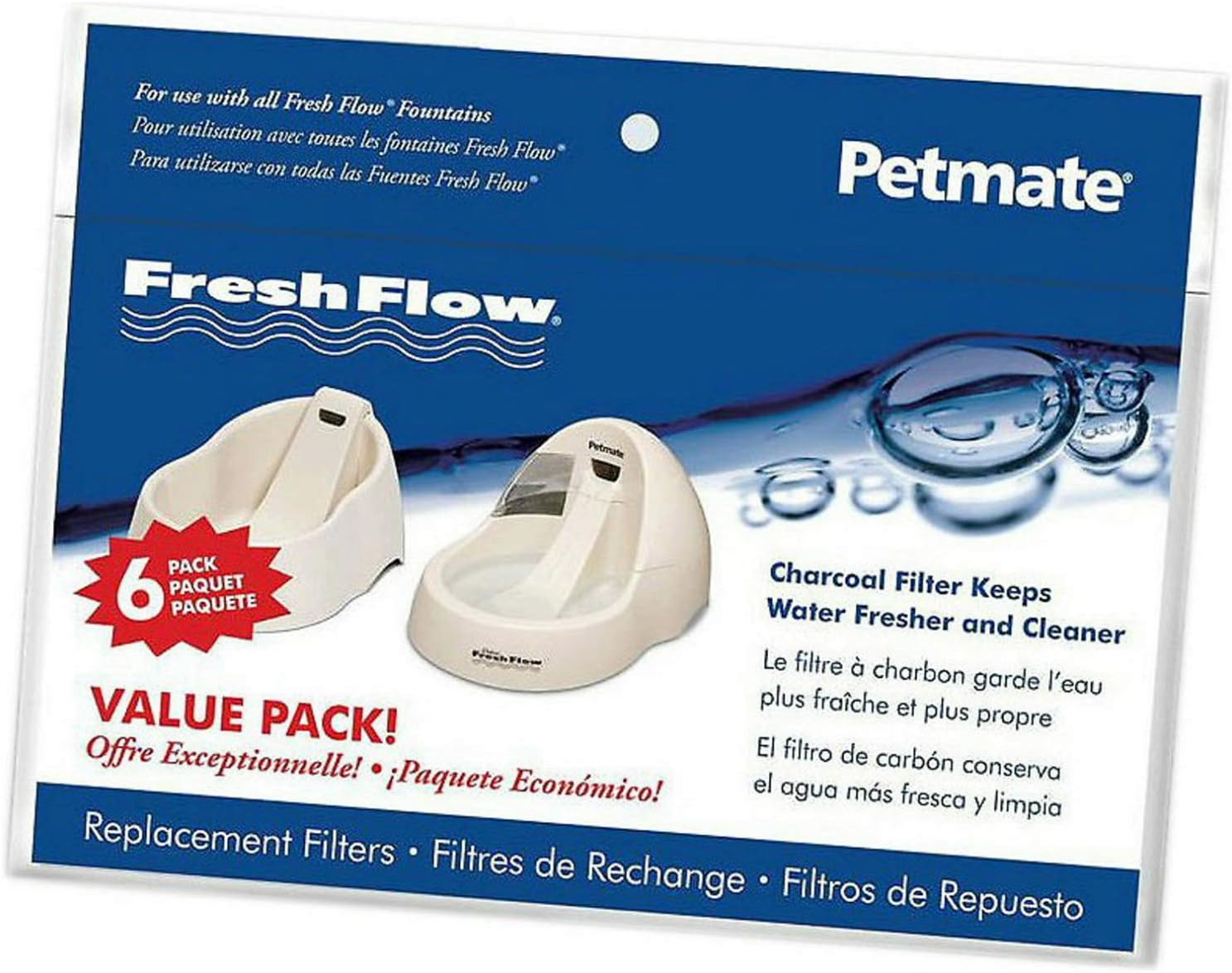 Petmate Fresh Flow Fountain Replacement Filters, 6 Count, 2 Pack