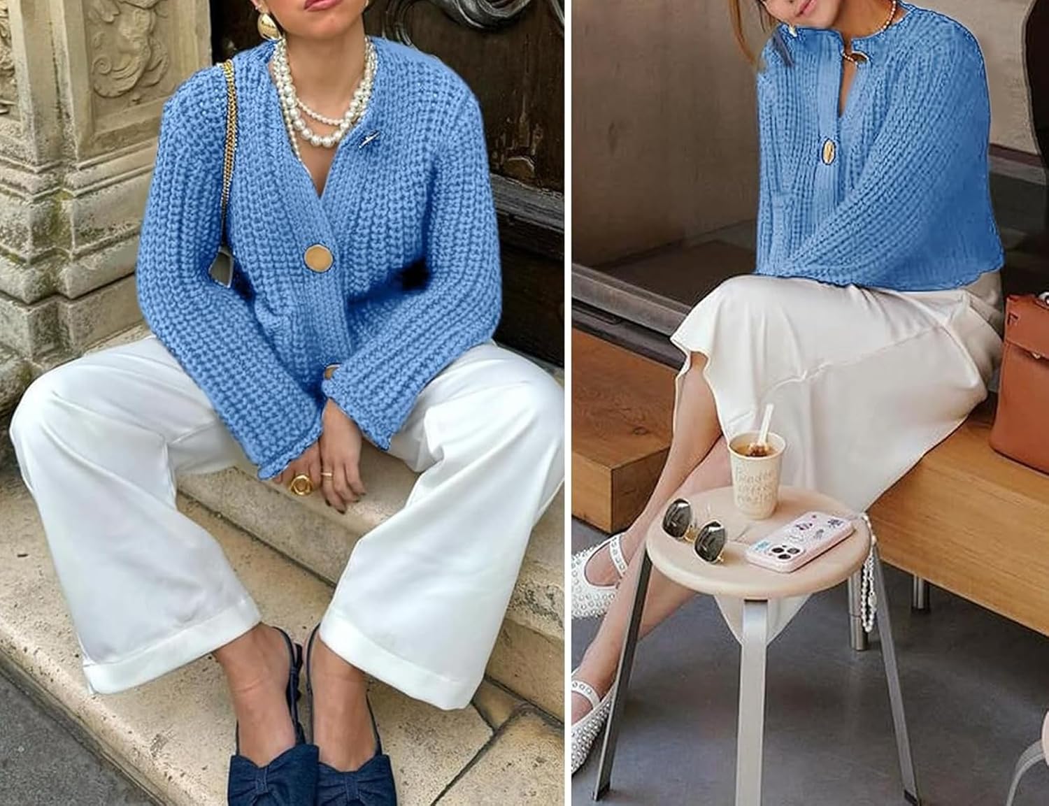 Women Button Down Sweaters Crochet Chunky Knit Long Sleeves Cropped Cardigan Open Front Outwear with Pockets - Image 6