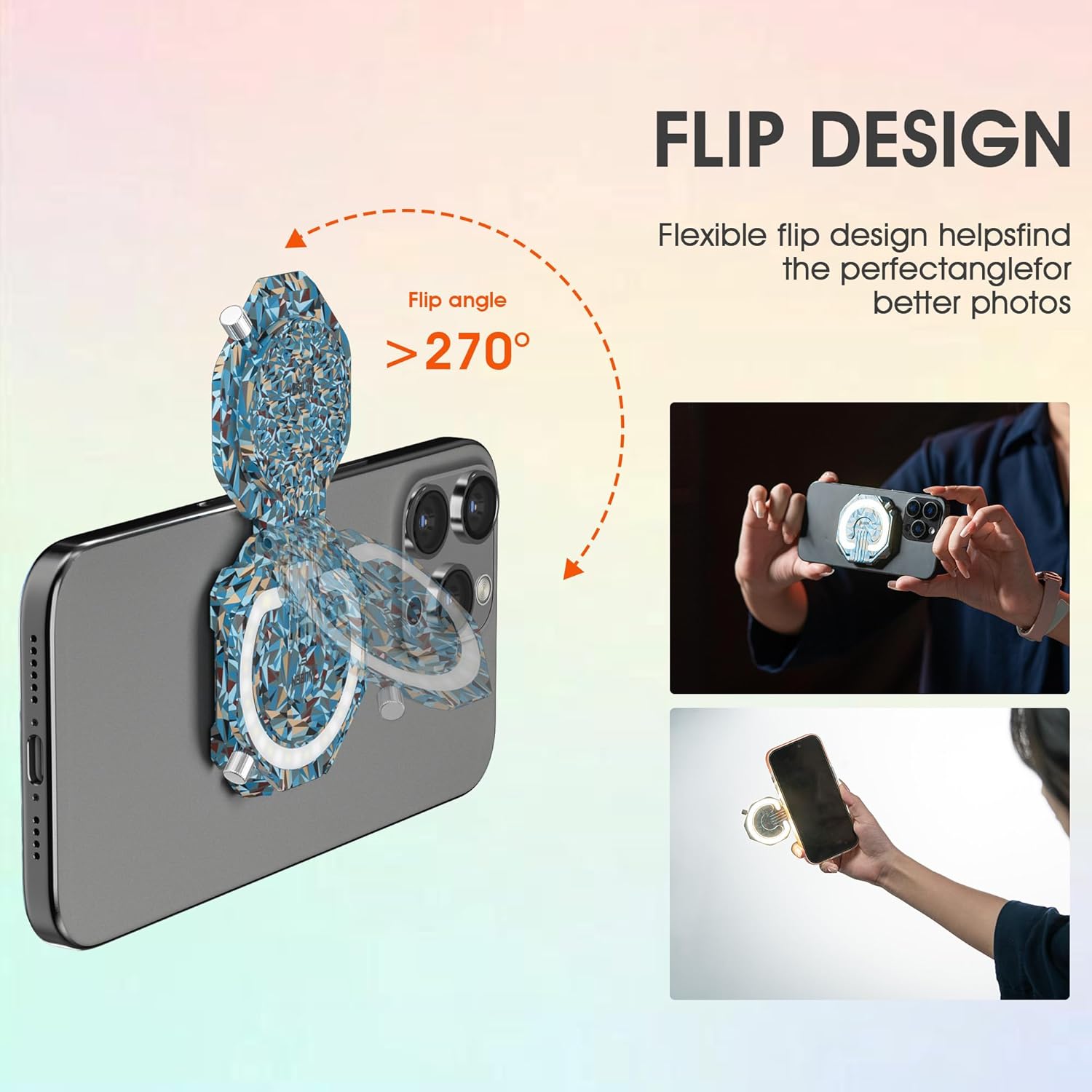 WUBEN E1 with its flip design, showing how it can be angled for phone support.