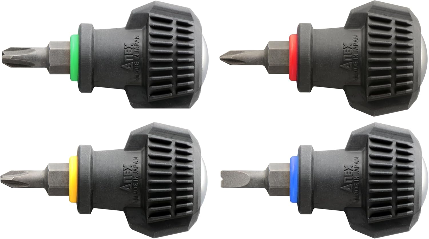 Anex Stubby Screwdriver for Stripped & New Screw Removal, 4-Pack, Philips & Flat Head, Ergonomic