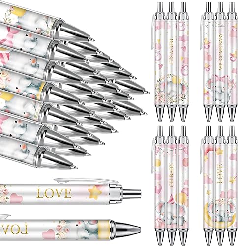 48 bolígrafos retráctiles para baby shower, bolígrafos retráctiles a granel, bolígrafos de tinta negra con punta de lápiz capacitivo, regalos para