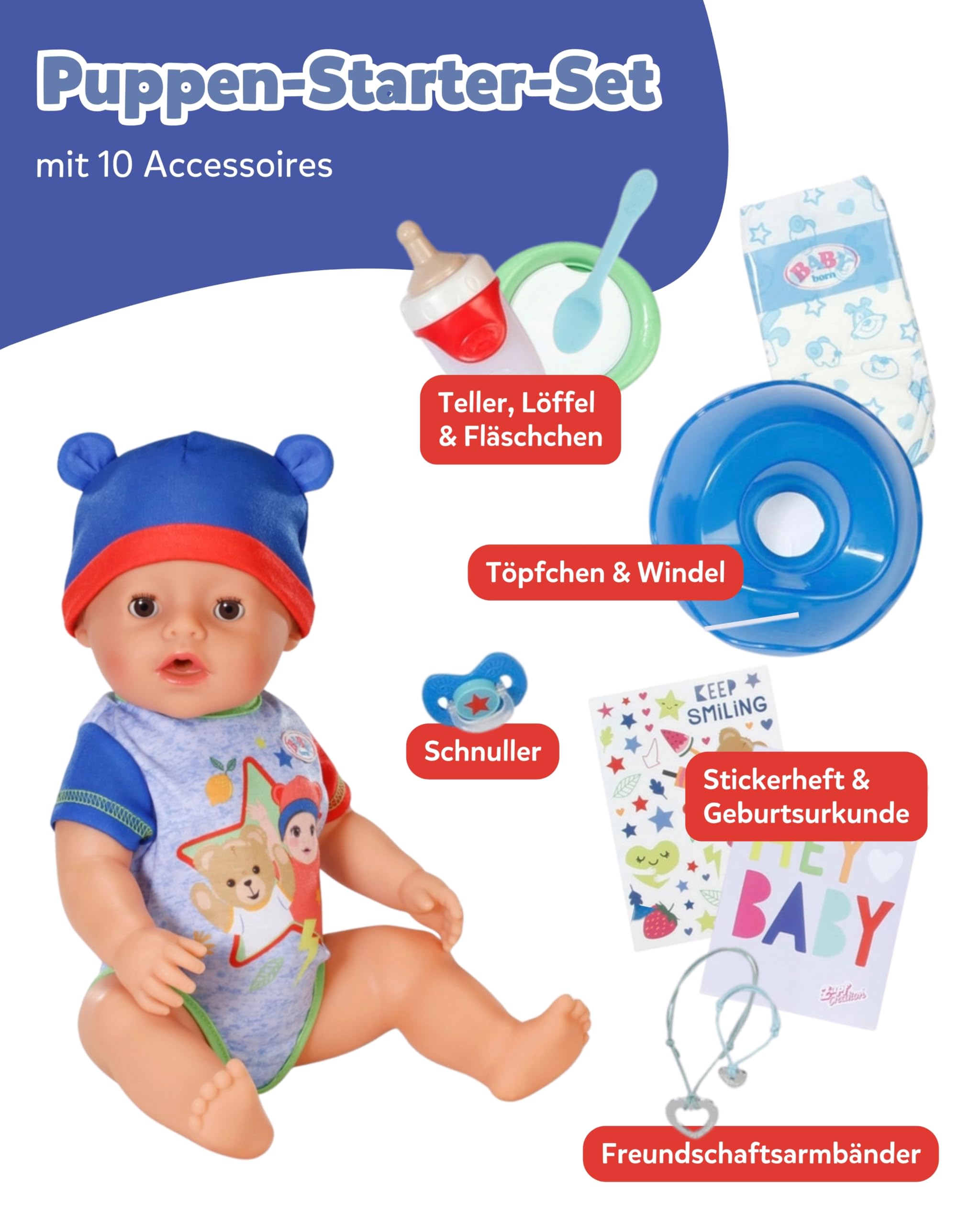 BABY Born Jonas - 43 cm große Babypuppe - 10 Funktionen inkl. Accessoires & Strampler - Funktioniert komplett ohne Batterien - Geeignet für Kinder ab 3 Jahren