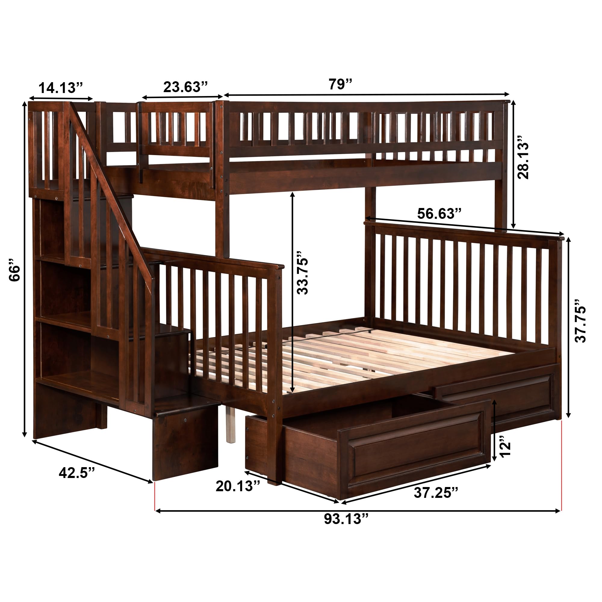 Snapklik.com : AFI, Woodland Staircase Bunk Bed Twin Over Full