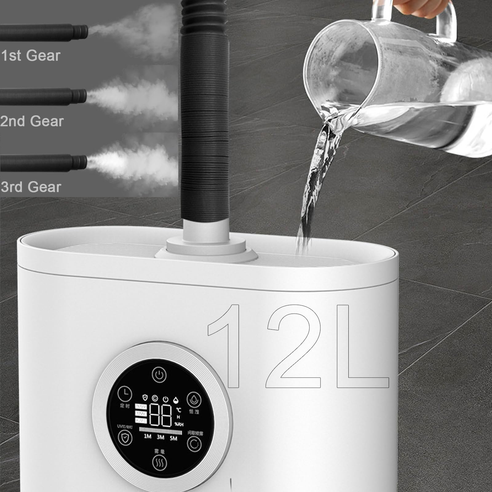 Humidificador de Gran Capacidad de 12L para Iguana, Nebulizador Inteligente de Niebla Cálida para Terrarios de Pogona Vitticeps, Nebulizador para Reptiles Tropicales.(Smart Version)