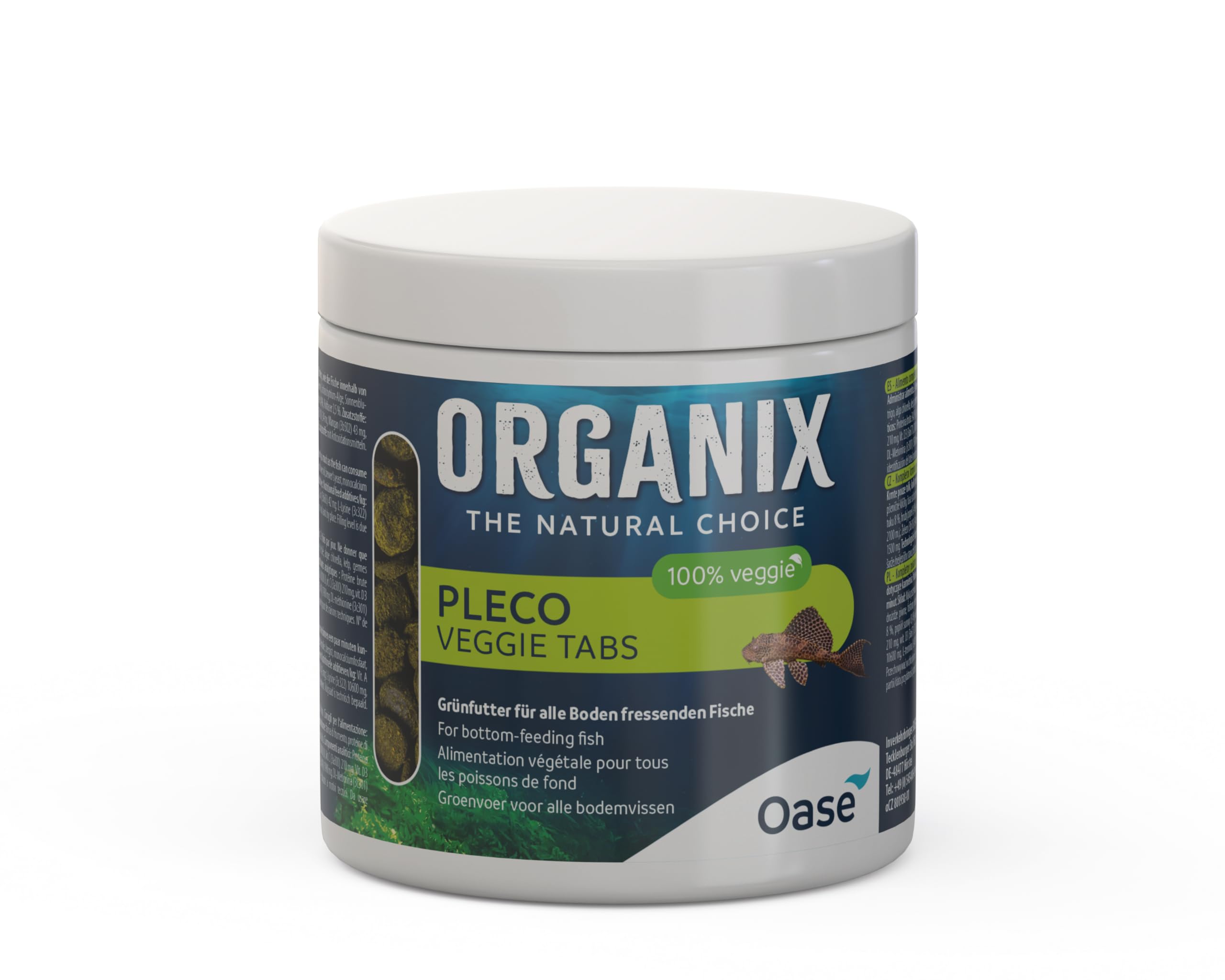 OASE ORGANIX Pleco Veggie Tabs 500 ml - Alimento verde para peces de fondo, alimento para herbívoros del acuario