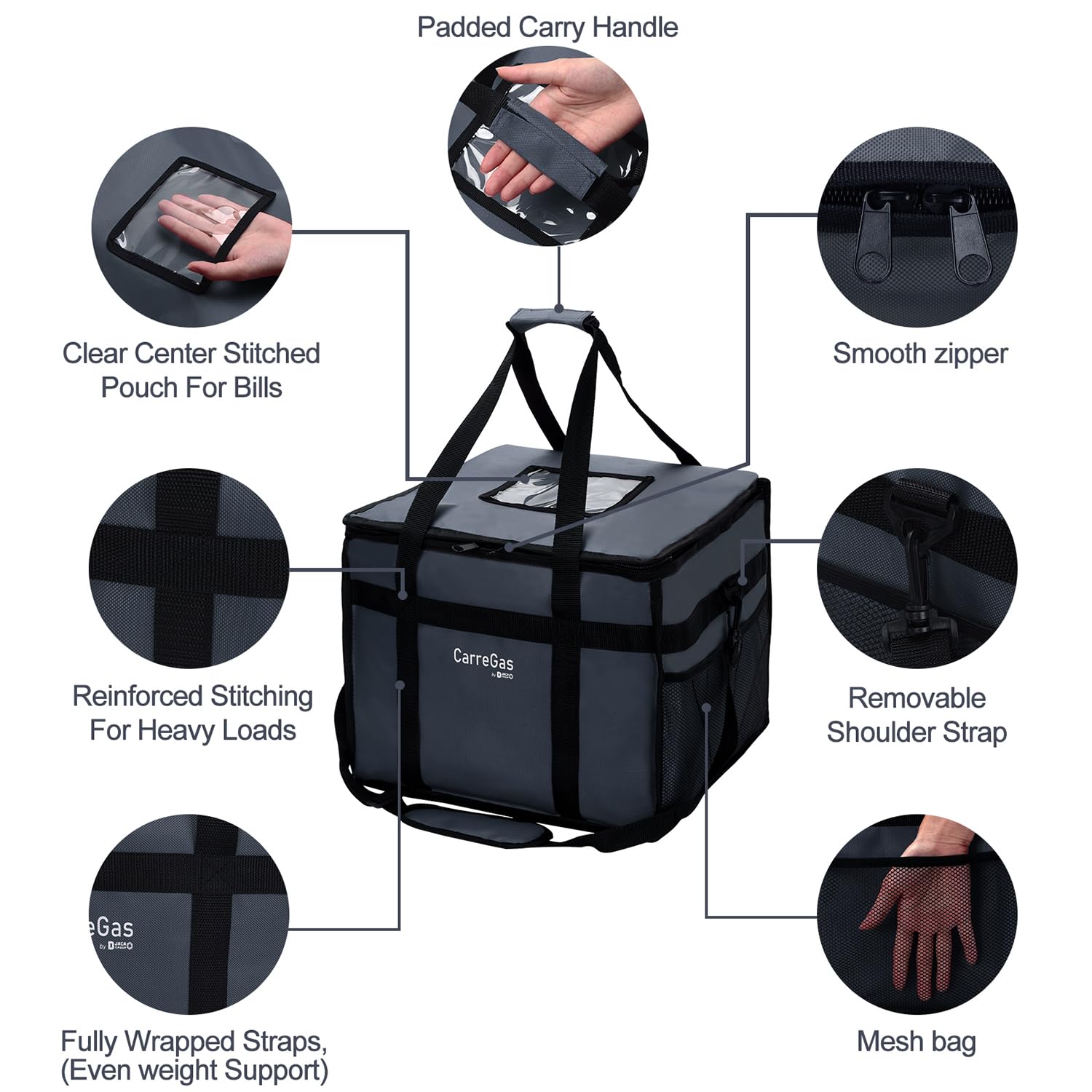 Borsa termica per la consegna di cibi caldi, di alta qualità, grande, 53 x 30 x 28 cm, per cibi freddi e caldi, pizze, ristoranti, Uber Eats, borsa per la consegna di picnic, borsa della